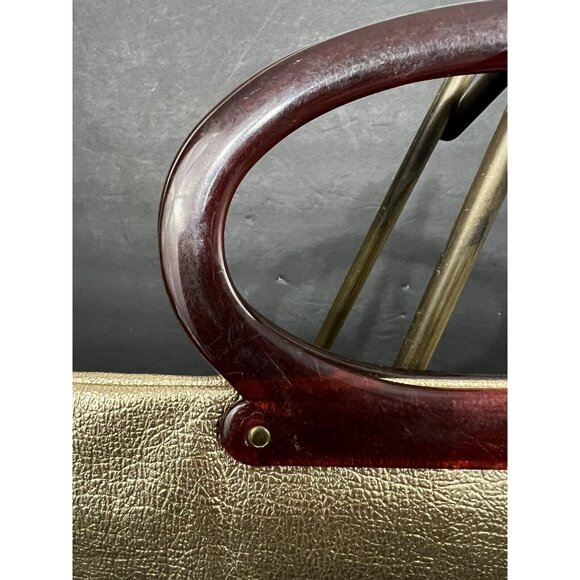 Vtg 60s Lady’s Pride Handbag Expandable Tote Gold Lame Tortoise‎ Lucite Handle - Picture 3 of 9